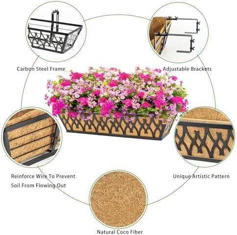 2 Pack 24 Inch Window Boxes Planters Railing Planter Box with Adjustable Brac...