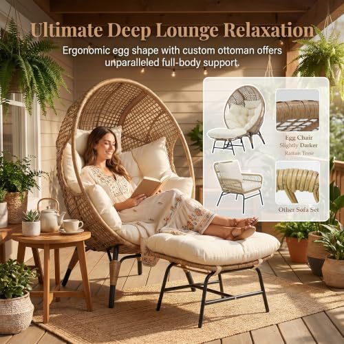 NICESOUL 6 Pcs Boho Outdoor Patio Furniture Set with Egg Chair, L-Shaped Sect...