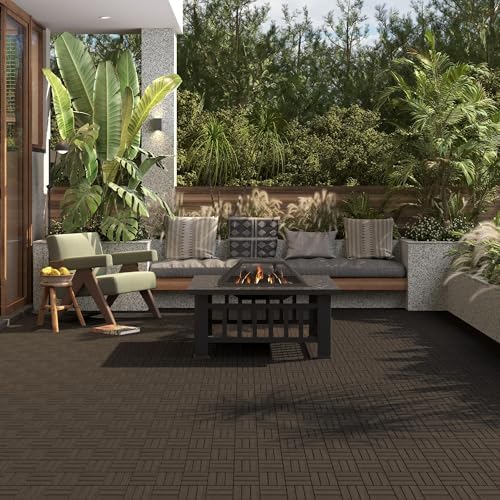 Yaheetech 54PCS Acacia Wood Deck Tiles Interlocking Patio Flooring,Black