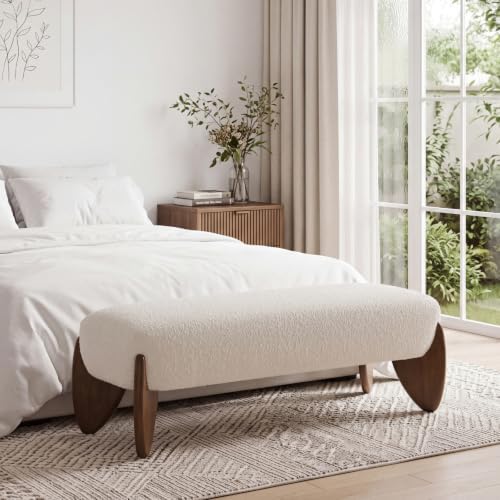 CIMOTA Modern Entryway Bench, Boucle Bedroom End of Bed Bench, Beige