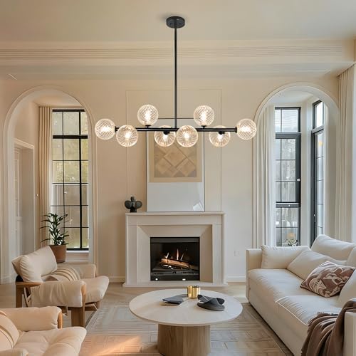 Clear Ribbed Glass Globe Chandelier, 8-Light Bubble Dining Room Chandelier 37...