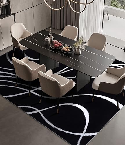 YIHOUSE Black Modern Area Rug 6x9,Abstract Rugs for Bedroom,Black and White G...
