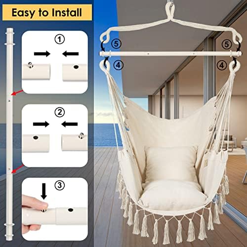 Y- STOP Hammock Chair Hanging Rope Swing, Max 500 Lbs, 2 Cushions Included, L...