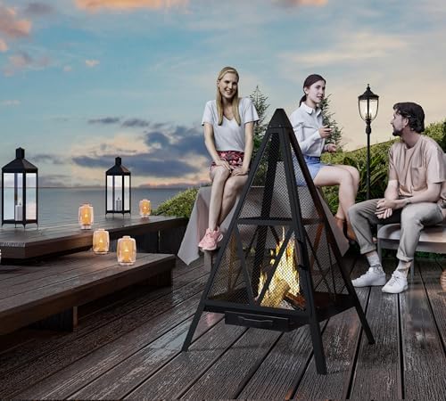 Kingson Pyramid Fire Pit, Heavy-Duty Steel Smokeless Wood Burning