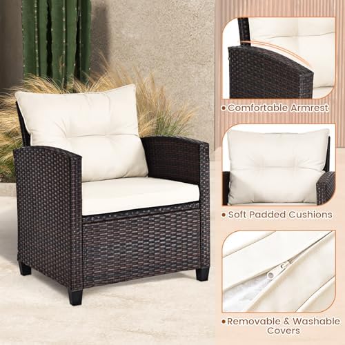 ORALNER 3 Pieces Patio Furniture Set, Outdoor Wicker Bistro Set (White)