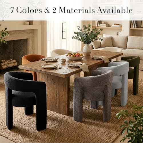Modern Sherpa Barrel Dining Chair Upholstered Faux Fur Dining Room Chair with...