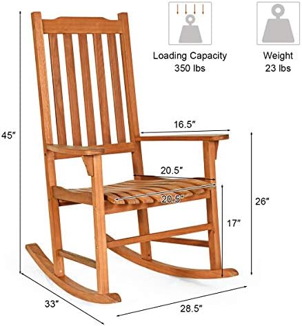 GIANTEX Porch Rocking Chair Outdoor and Indoor Use, Solid Eucalyptus Wood Roc...
