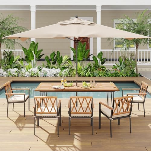 Tangkula 86.5" Large Patio Dining Table for 8, Acacia Wood 8-Person Dini...