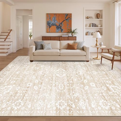 Soalmost 8x10 Area Rugs for Living Room, Washable Neutral Soft Rug Beige
