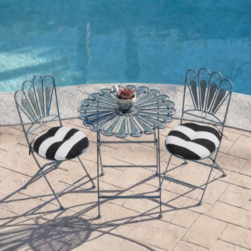 FUNHOME Outdoor Round Bistro Chair Cushions, 15x15x4Inch-Black White Stripe