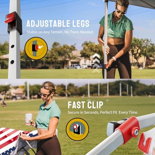 CROWN SHADES 10x10 Pop Up Canopy Tent with One Push Setup, American Flag