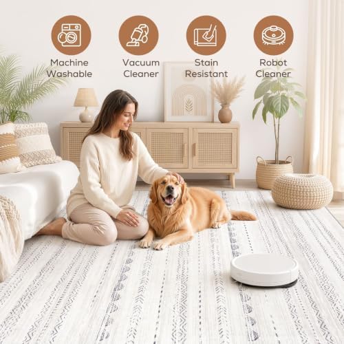 Nakagishi Boho 6x9 Area Rug Living Room Rugs Machine Washable Gray