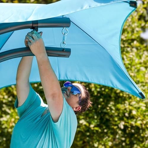 Sunnydaze Floating Chaise Lounger Swing Chair with Umbrella Canopy - Curved S...