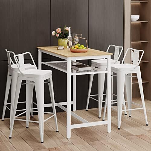 26" Counter Height Bar Stools Set of 4, Kitchen Side Chair Large Seat-White