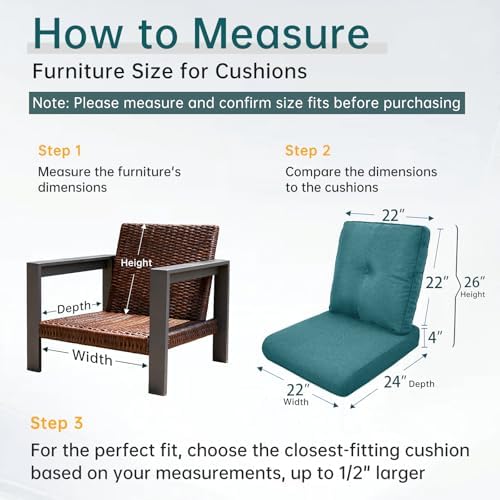 Belord Luxury 4" Thick Outdoor Cushion 4 Set - 22 x24 Inch 28D Sponge Fi...