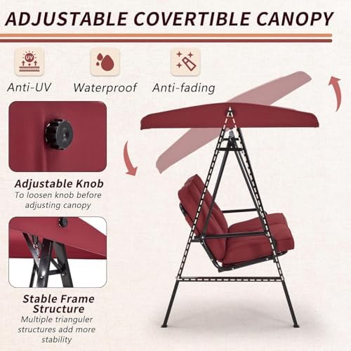 AECOJOY 2-Seat Outdoor Patio Swing Chair with Adjustable Canopy, Porch Swings...