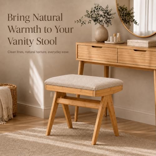 BAMBOOHOMIE Square Foot Stool Ottoman, Large Vanity Stool with Thickened Bamb...