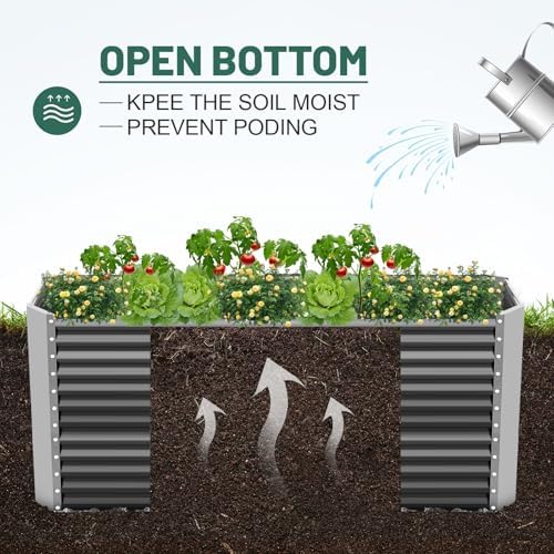 Land Guard 8x4x3ft Rectangular Galvanized Raised Garden Beds, Large-Capacity ...