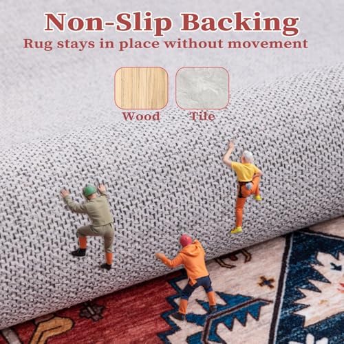 SERISSA 5x7 Washable Non Slip Boho Area Rug for Living Room,Rust