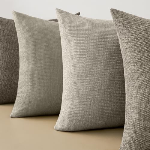 Natural Linen Look Throw Pillow Covers 18x18 Inch Set of 4, Textured Woven De...