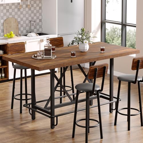 Tribesigns 63-Inch Counter Height Bar Table with Metal Footrest (Brown)