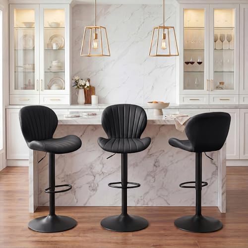 GRUSIGN Bar Stools Set of 2, Modern Swivel Adjustable Bar Chairs, Faux Leathe...