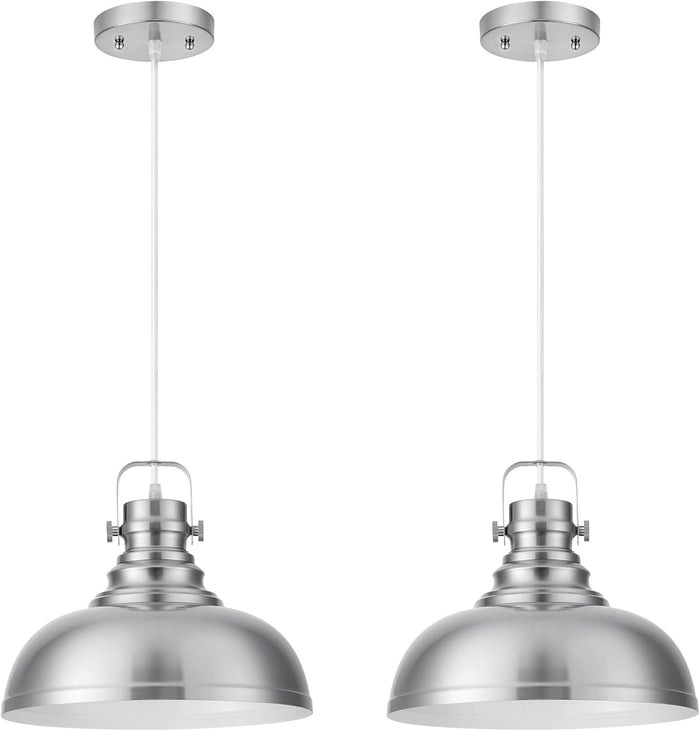12 Inch Farmhouse Pendant Lights Kitchen Island, 2 Pack, Brushed Nickel
