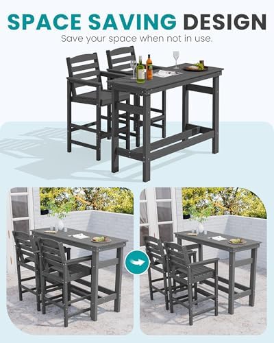 SERWALL 41" HDPE Outdoor Bar Table with 1.6" Umbrella Hole, Grey