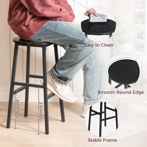 MAHANCRIS Bar Stools, Set of 2 Round Bar Chairs with Footrest, 24.4 Inch Kitc...