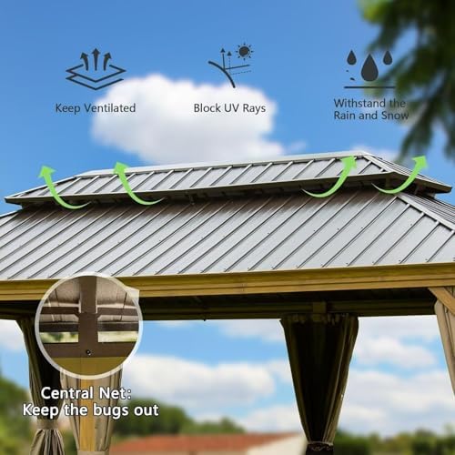 Domi 14'X22' Gazebo with Double Roof Steel, Heavy Duty Outdoor Patio ...