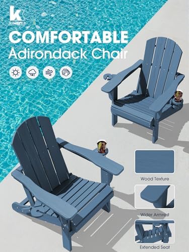 KINGYES Folding Adirondack Chair with Dual Cup Holders - HDPE All-Weather Out...