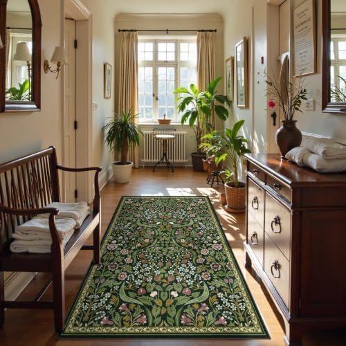 Moynesa Floral Green 4x6 Rug, Boho Washable Rugs for Living Room, Non Slip So...