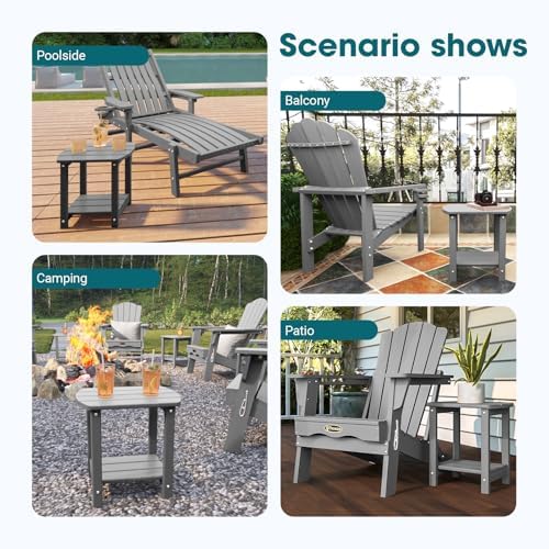 THOEOE Outside Side Table, Weather Resistant Grey