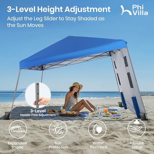PHI VILLA 12x12 Pop Up Canopy Tent with Sidewall, Slant Leg Sun Shade