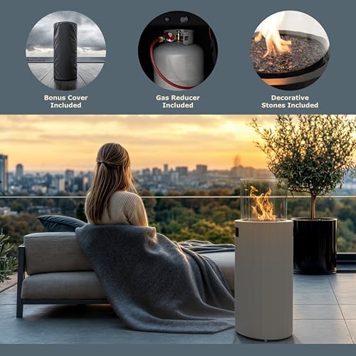 Planika BINO Outdoor Gas Fireplace - Fire Column with Glass Shield for Patio ...