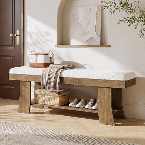 Tribesigns 59-Inch Upholstered Entryway Bench with Storage Shelf, Indoor Cush...