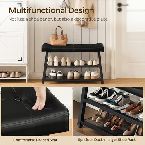 YATINEY Shoe Bench, 3-Tier Shoe Rack, Entryway Bench with Storage and Cushion...