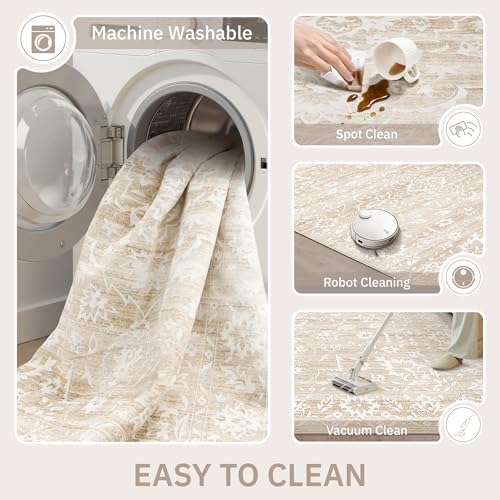 Soalmost 8x10 Area Rugs for Living Room, Washable Neutral Soft Rug Beige