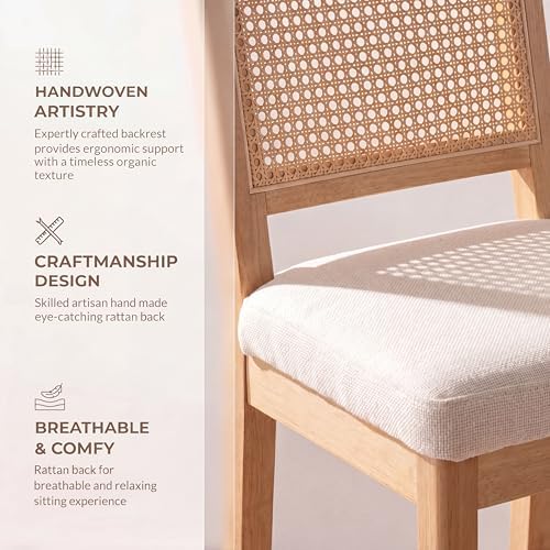 HNY Rattan Counter Bar Stools Set of 4, Farmhouse Bar Stools with Back and Wo...