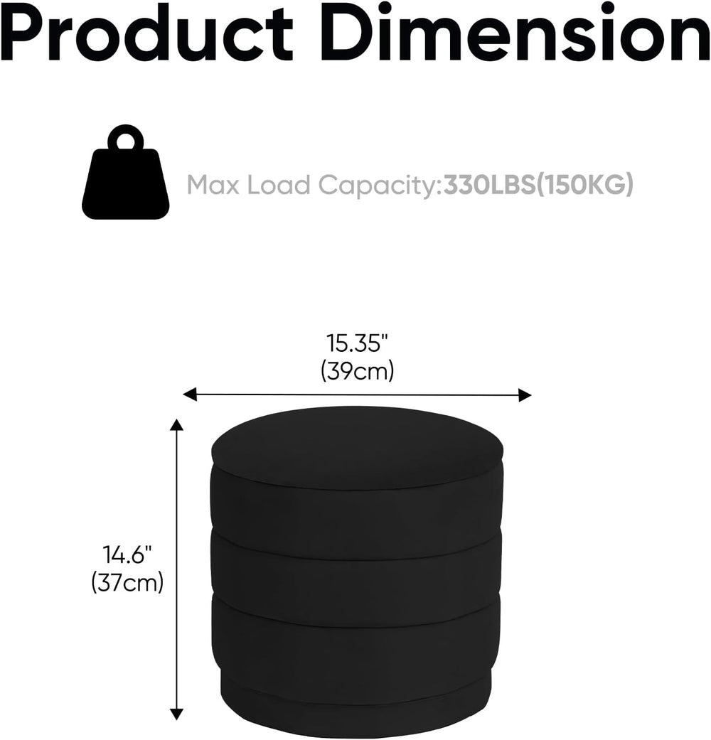 15.4" Round Velvet Storage Ottoman with Reversible Lid, Upholstered Circ...