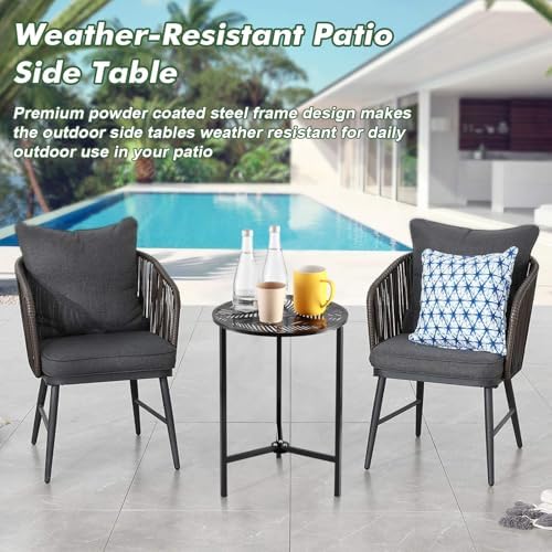 Party Zealot Set of 2 Small Round Metal Side Tables 13 Inches Black Outdoor E...
