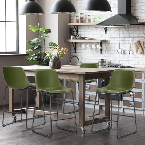 DUMOS Bar Stools Set of 4, Faux Leather Counter Height Bar Chairs for Pub