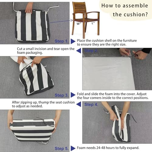 19x19x3 Inch utdoor Square Corner Chair Cushions with Ties Set of 2, Water&am...