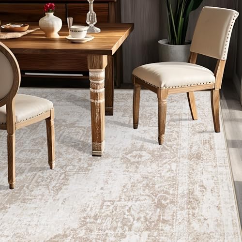 Area Rug 6x9 Vintage Rug: Washable Indoor Medallion Rugs Low Pile Distressed ...