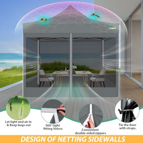 COBIZI 10x10 Heavy Duty Pop Up Canopy Tent with 4 Mosquito Netting Walls