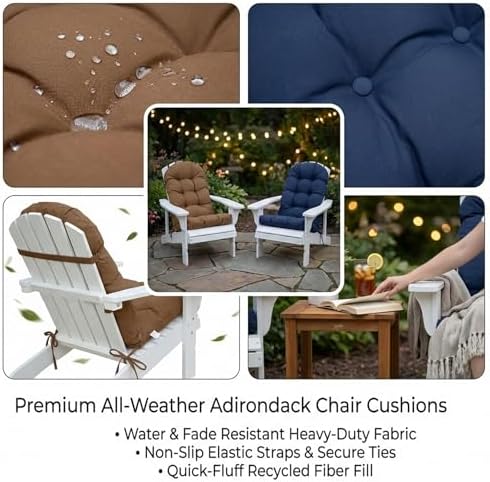 Enipate Weather Resistant Cushions for Adirondack Chair High Back Indoor Outd...