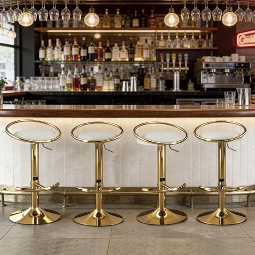 Bar Stools Set of 2, Adjustable Swivel Counter Stools with Upholstered Seat, ...