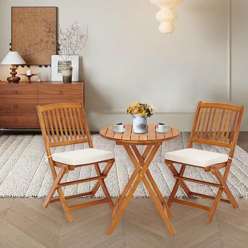 S AFSTAR 3 Pieces Patio Bistro Set, Acacia Wood Bistro Set Folding Chair with...