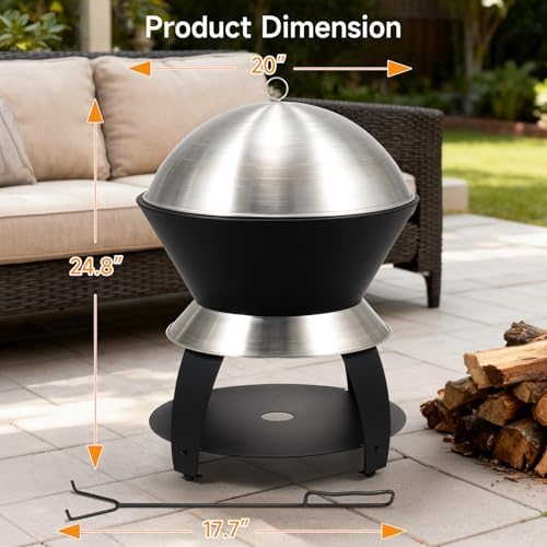ONBRILL 20 Inch Smokeless Firepit, 2 in 1 Stainless Steel Potable Fire Pits