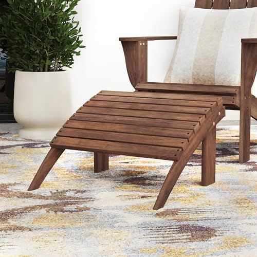 Linon Home Dcor Linon Adirondack Woodstock Ottoman, Teak Stain, Acorn, 21.6&q...